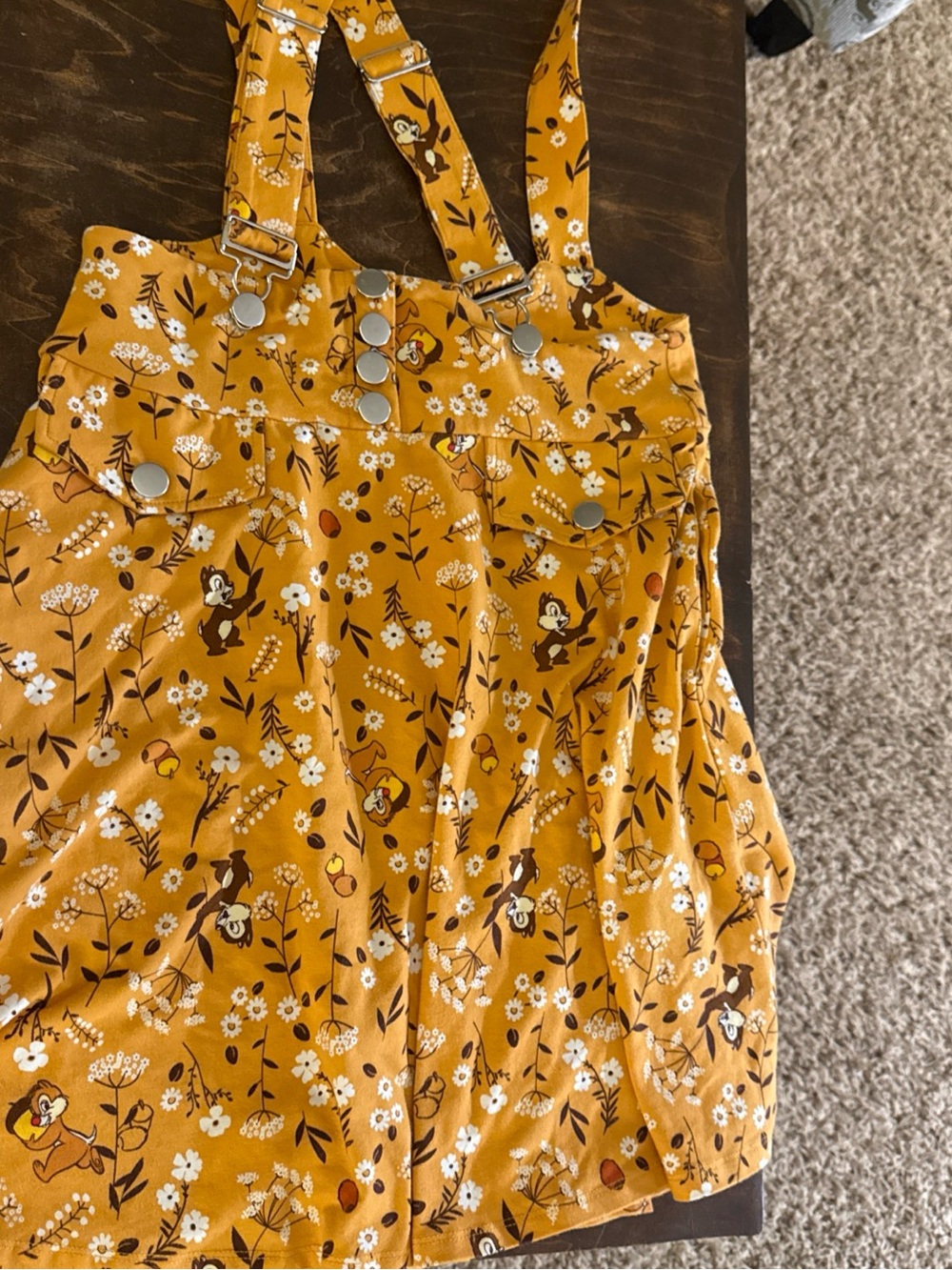 Disney Mustard Floral Overall Skirt with Character Print